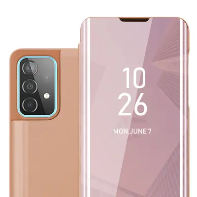 CADORABO CARE, združljiv s Samsungom v Kunzit Pink - prozorno za zaščito z ogledalom z zrcalo z funkcijo stojala 360 stopinj zaščita