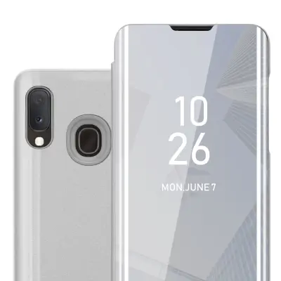 CADORABO Ohišje, združljiv s Samsungom v Agate Silver - Clear View Zrcalo Zaščitni pokrov s funkcijo stojala 360 stopinj zaščita