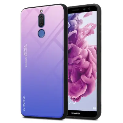 CADORABO Ohišje, združljiv s Huawei v roza - modri - dvobarvni zaščitni pokrov iz silikona TPU in hrbta iz kaljenega stekla