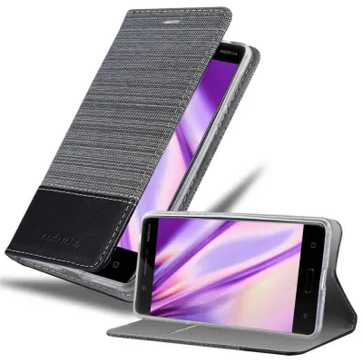 Cadorabo Case, združljiv z Nokia v sivi črni barvi - zaščitni pokrov z magnetnim zapiranjem, stoječo funkcijo in režo za kartico