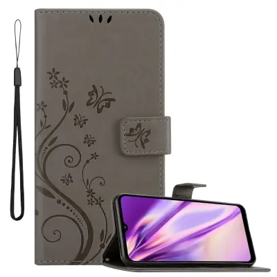 CADORABO Samsung Galaxy A12/M12 v klasična črna - ovitek v cvetličnem dizajnu z magnetnim zapiranjem, stoječo funkcijo in režami za kartice
