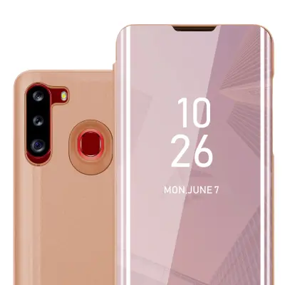 CADORABO CARE, združljiv s Samsungom v Kunzit Pink - prozorno za zaščito z ogledalom z zrcalo z funkcijo stojala 360 stopinj zaščita