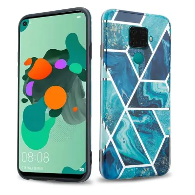 CADORABO primera, združljiv s Huawei v marmorju Blue Wave št. 13 - Zaščitni pokrov iz silikona TPU z vzorcem mozaika