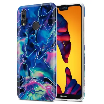 CADORABO CARE, združljiv s Huawei v modrem roza marmorju št. 17 - Zaščitni pokrov iz silikona TPU z vzorcem mozaika