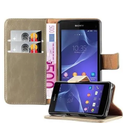 CADORABO CARE, združljiv s Sonyjem v Capuccino Brown - Zaščitni pokrov z magnetnim zapiranjem, stoječo funkcijo in režo za kartico