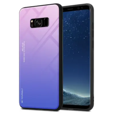 CADORABO Ohišje, združljiv s Samsungom v roza - modri - dvobarvni zaščitni pokrov iz silikona TPU in hrbta iz kaljenega stekla