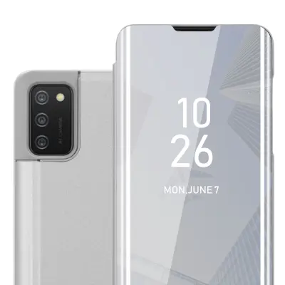 CADORABO Ohišje, združljiv s Samsungom v Agate Silver - Clear View Zrcalo Zaščitni pokrov s funkcijo stojala 360 stopinj zaščita