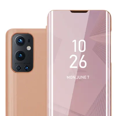 CADORABO CASE, združljiv z OnePlus v Kunzit Pink - Clear View Zrcalni zaščitni pokrov s funkcijo stojala 360 stopinj zaščita