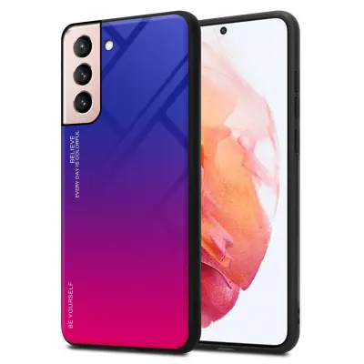 CADORABO Ohišje, združljiv s Samsungom v vijolični - rdeči - dvobarvni zaščitni pokrov iz silikona TPU in hrbta iz kaljenega stekla