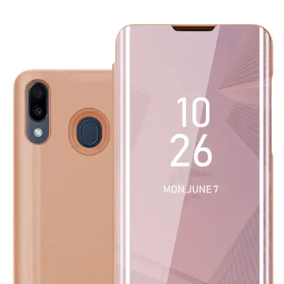 CADORABO CARE, združljiv s Samsungom v Kunzit Pink - prozorno za zaščito z ogledalom z zrcalo z funkcijo stojala 360 stopinj zaščita