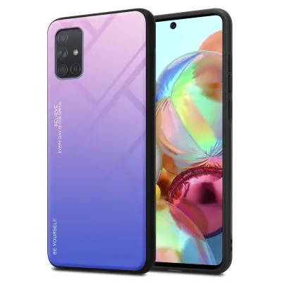 CADORABO Ohišje, združljiv s Samsungom v roza - modri - dvobarvni zaščitni pokrov iz silikona TPU in hrbta iz kaljenega stekla