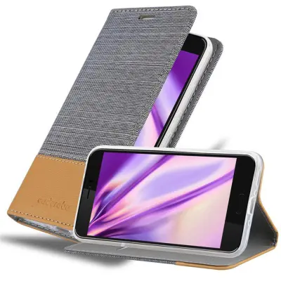 CADORABO Ohišje, združljiv s HTC v svetlo sivo rjavi barvi - zaščitni pokrov z magnetnim zapiranjem, stoječo funkcijo in režo za kartico