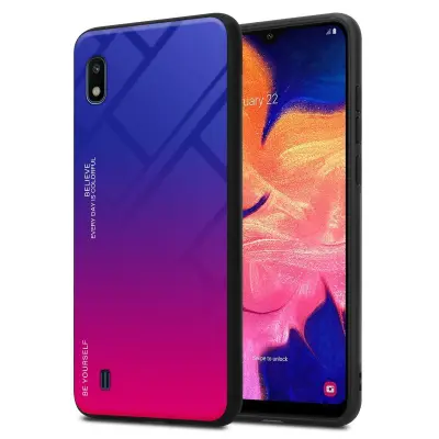 CADORABO Ohišje, združljiv s Samsungom v vijolični - rdeči - dvobarvni zaščitni pokrov iz silikona TPU in hrbta iz kaljenega stekla