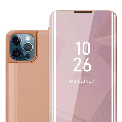 Cadorabo Case, združljiv z Apple v Kunzit Pink - Clear View Zrcalo Zaščitni pokrov s funkcijo stojala 360 stopinj zaščita