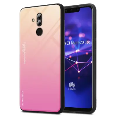 CADORABO Ohišje, združljiv s Huawei v rumeni - roza - dvobarvni zaščitni pokrov iz silikona TPU in hrbta iz kaljenega stekla