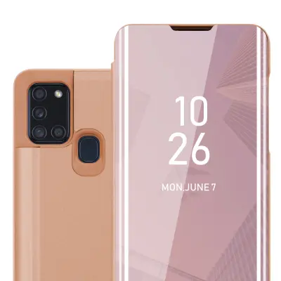 CADORABO CARE, združljiv s Samsungom v Kunzit Pink - prozorno za zaščito z ogledalom z zrcalo z funkcijo stojala 360 stopinj zaščita