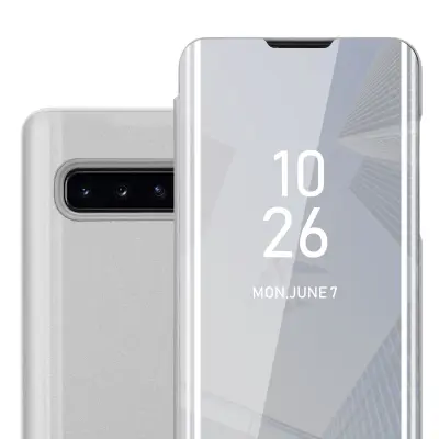 CADORABO Ohišje, združljiv s Samsungom v Agate Silver - Clear View Zrcalo Zaščitni pokrov s funkcijo stojala 360 stopinj zaščita