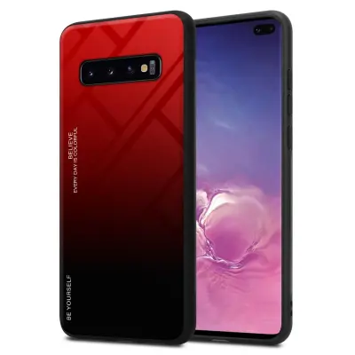 CADORABO Ohišje, združljiv s Samsungom v rdeči barvi - črni - dvobarvni zaščitni pokrov iz silikona TPU in hrbta iz kaljenega stekla