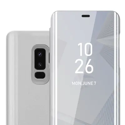 CADORABO Ohišje, združljiv s Samsungom v Agate Silver - Clear View Zrcalo Zaščitni pokrov s funkcijo stojala 360 stopinj zaščita