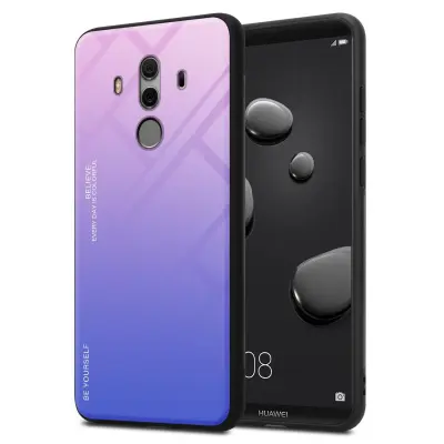 CADORABO Ohišje, združljiv s Huawei v roza - modri - dvobarvni zaščitni pokrov iz silikona TPU in hrbta iz kaljenega stekla
