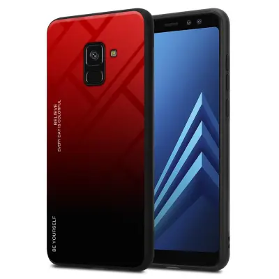 CADORABO Ohišje, združljiv s Samsungom v rdeči barvi - črni - dvobarvni zaščitni pokrov iz silikona TPU in hrbta iz kaljenega stekla