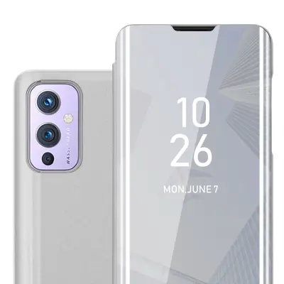 CADORABO CASE, združljiv z OnePlus v Agate Silver - Clear View Zrcalo Zaščitni pokrov s funkcijo stojala 360 stopinj zaščita