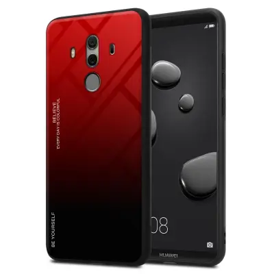 CADORABO Ohišje, združljiv s Huaweijem v rdeči barvi - črni - dvobarvni zaščitni pokrov iz silikona TPU in hrbta iz kaljenega stekla