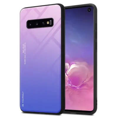 CADORABO Ohišje, združljiv s Samsungom v roza - modri - dvobarvni zaščitni pokrov iz silikona TPU in hrbta iz kaljenega stekla