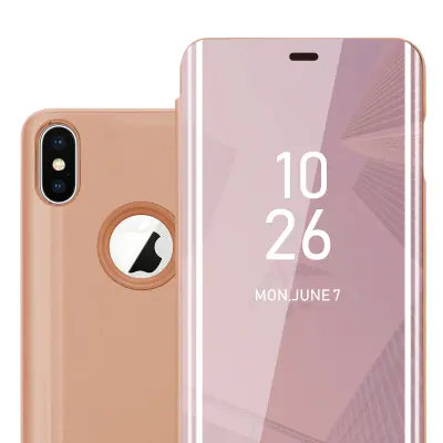 Cadorabo Case, združljiv z Apple v Kunzit Pink - Clear View Zrcalo Zaščitni pokrov s funkcijo stojala 360 stopinj zaščita