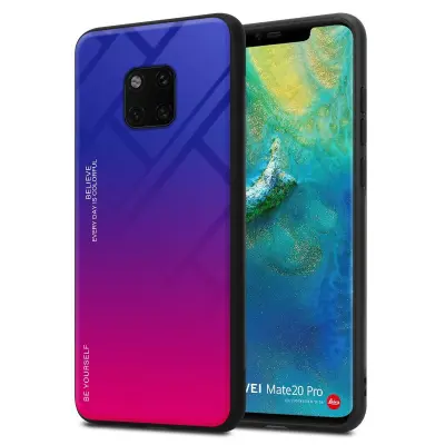 CADORABO Ohišje, združljiv s Huawei v vijolični - rdeči - dvobarvni zaščitni pokrov iz silikona TPU in hrbta iz kaljenega stekla