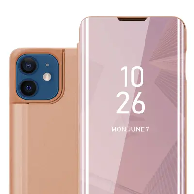 Cadorabo Case, združljiv z Apple v Kunzit Pink - Clear View Zrcalo Zaščitni pokrov s funkcijo stojala 360 stopinj zaščita