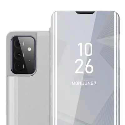 CADORABO Ohišje, združljiv s Samsungom v Agate Silver - Clear View Zrcalo Zaščitni pokrov s funkcijo stojala 360 stopinj zaščita