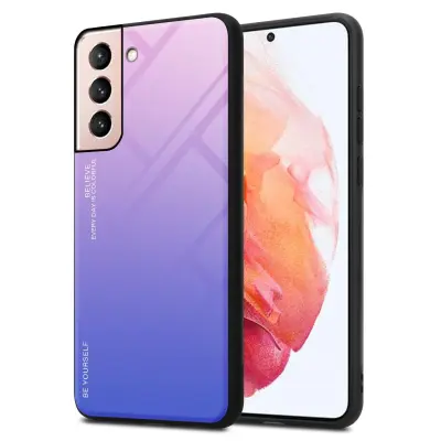 CADORABO Ohišje, združljiv s Samsungom v roza - modri - dvobarvni zaščitni pokrov iz silikona TPU in hrbta iz kaljenega stekla