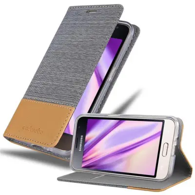 CADORABO Ohišje, združljiv s Samsungom v svetlo sivo rjavi barvi - zaščitni pokrov z magnetnim zapiranjem, stoječo funkcijo in režo za kartico
