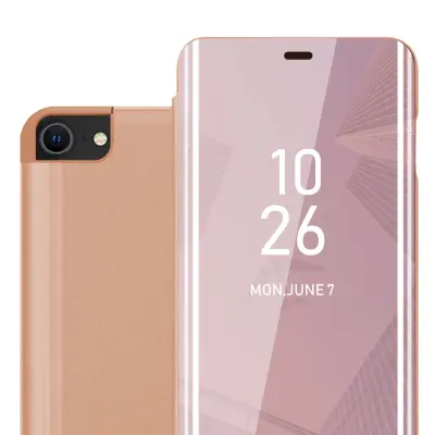 Cadorabo Case, združljiv z Apple v Kunzit Pink - Clear View Zrcalo Zaščitni pokrov s funkcijo stojala 360 stopinj zaščita