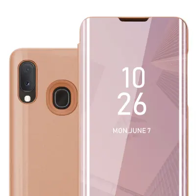 CADORABO CARE, združljiv s Samsungom v Kunzit Pink - prozorno za zaščito z ogledalom z zrcalo z funkcijo stojala 360 stopinj zaščita