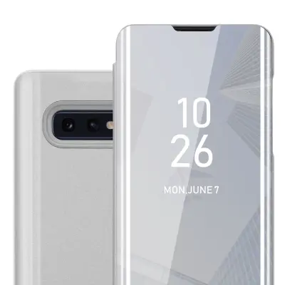 CADORABO Ohišje, združljiv s Samsungom v Agate Silver - Clear View Zrcalo Zaščitni pokrov s funkcijo stojala 360 stopinj zaščita