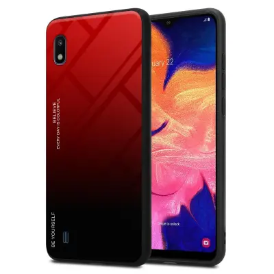 CADORABO Ohišje, združljiv s Samsungom v rdeči barvi - črni - dvobarvni zaščitni pokrov iz silikona TPU in hrbta iz kaljenega stekla