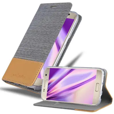CADORABO Ohišje, združljiv s Samsungom v svetlo sivo rjavi barvi - zaščitni pokrov z magnetnim zapiranjem, stoječo funkcijo in režo za kartico