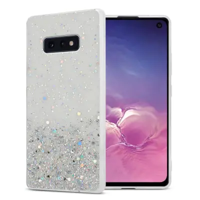 Cadorabo Case, združljiv s Samsungom v prozornem z bleščicami - zaščitnim pokrovom, narejen iz fleksibilnega silikona TPU s penečimi bleščicami