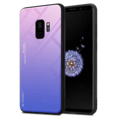 CADORABO Ohišje, združljiv s Samsungom v roza - modri - dvobarvni zaščitni pokrov iz silikona TPU in hrbta iz kaljenega stekla