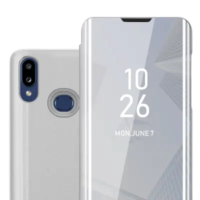 CADORABO Ohišje, združljiv s Samsungom v Agate Silver - Clear View Zrcalo Zaščitni pokrov s funkcijo stojala 360 stopinj zaščita
