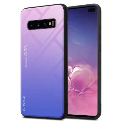 CADORABO Ohišje, združljiv s Samsungom v roza - modri - dvobarvni zaščitni pokrov iz silikona TPU in hrbta iz kaljenega stekla
