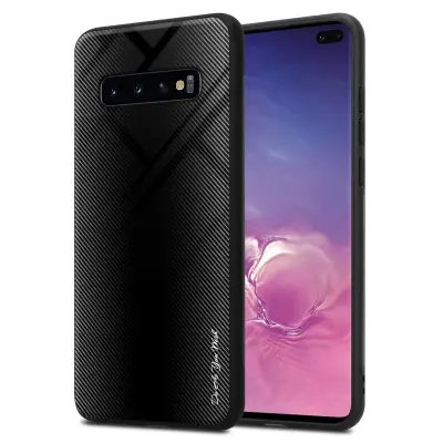 CADORABO Ohišje, združljiv s Samsung - Stripe Optics v Opal Black - Zaščitni pokrov iz silikona TPU in hrbta iz kaljenega stekla