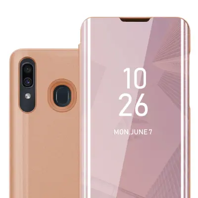CADORABO CARE, združljiv s Samsungom v Kunzit Pink - prozorno za zaščito z ogledalom z zrcalo z funkcijo stojala 360 stopinj zaščita