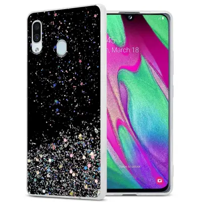 Cadorabo Case, združljiv s Samsungom v črni barvi z bleščicami - zaščitni pokrov iz fleksibilnega silikona TPU s penečimi bleščicami