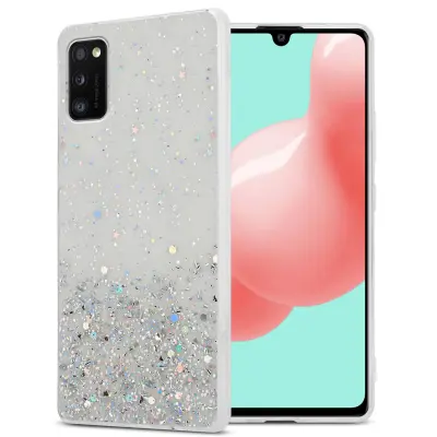 Cadorabo Case, združljiv s Samsungom v prozornem z bleščicami - zaščitnim pokrovom, narejen iz fleksibilnega silikona TPU s penečimi bleščicami