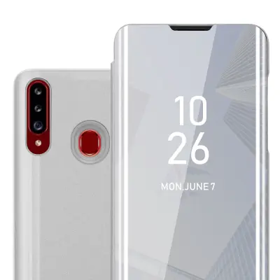 CADORABO Ohišje, združljiv s Samsungom v Agate Silver - Clear View Zrcalo Zaščitni pokrov s funkcijo stojala 360 stopinj zaščita