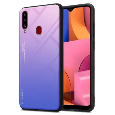 CADORABO Ohišje, združljiv s Samsungom v roza - modri - dvobarvni zaščitni pokrov iz silikona TPU in hrbta iz kaljenega stekla