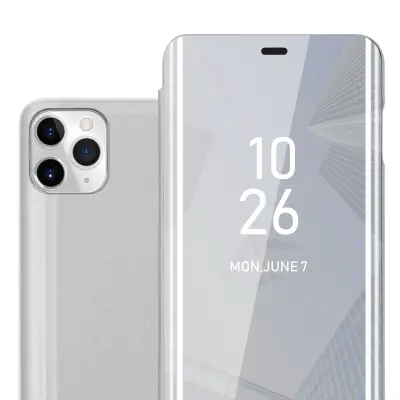 CADORABO Ohišje, združljiv z Apple v Agate Silver - Clear View Zrcalo Zaščitni pokrov s funkcijo stojala 360 stopinj zaščita